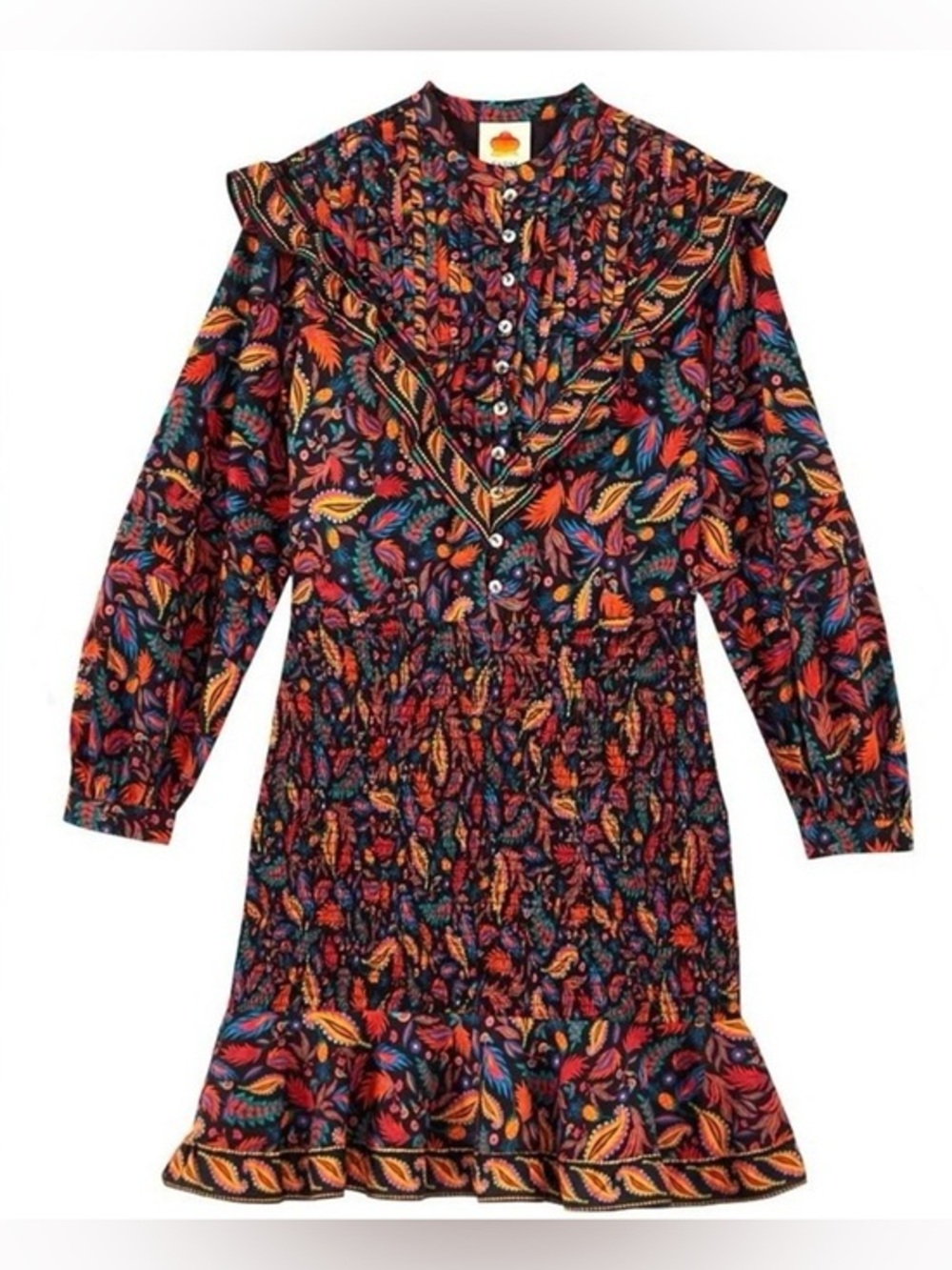 NEW FARM RIO Black Pineapples Mini Dress Floral Ruffle Smocked Sz: Large